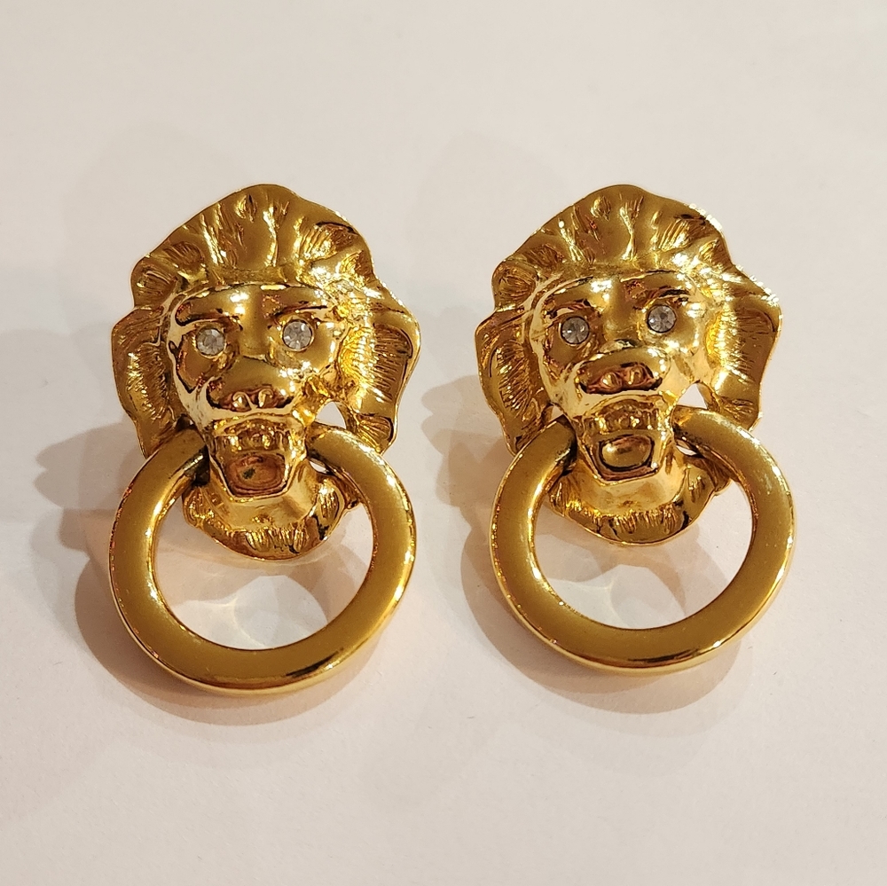 Vintage KJL door knocker lions head earrings